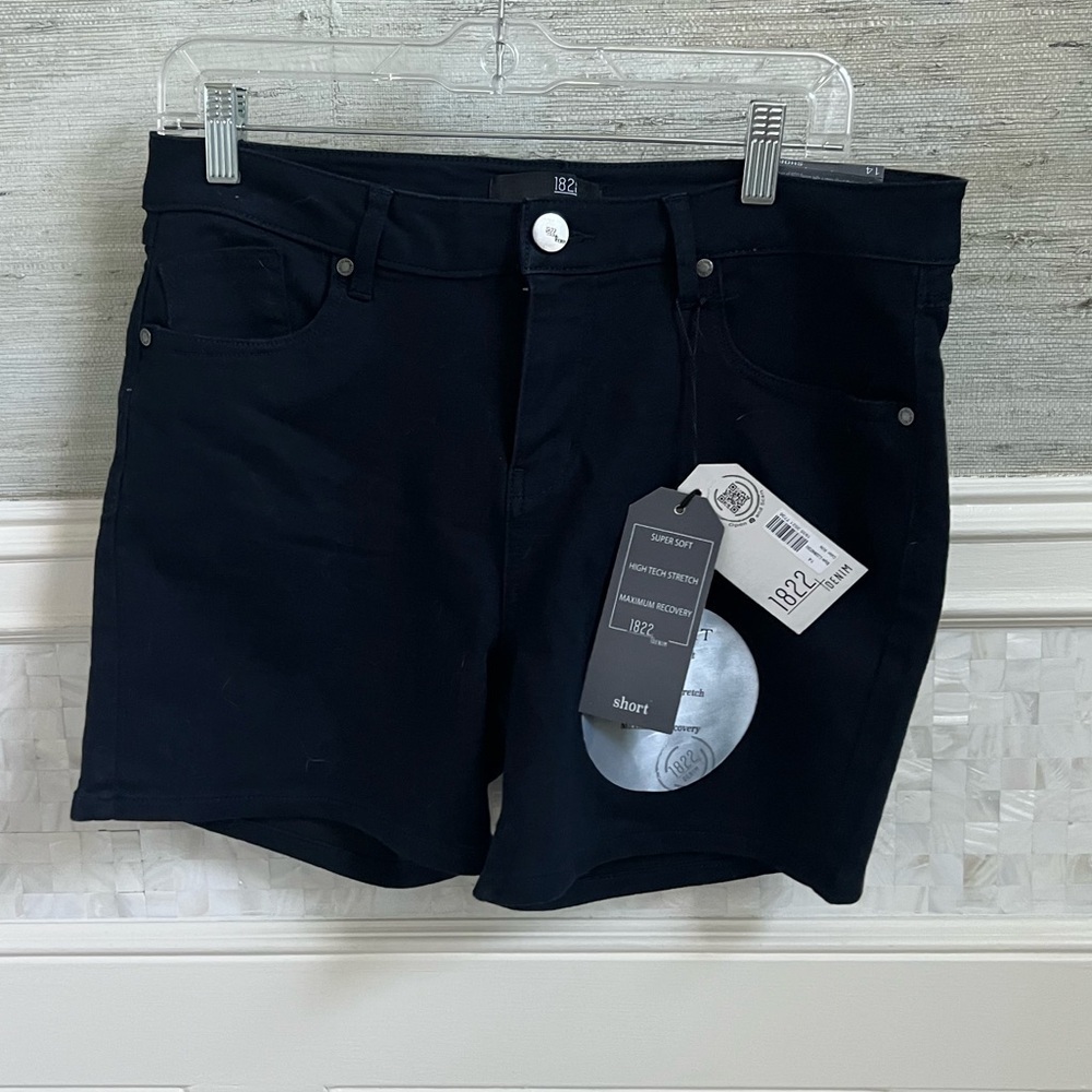 NWT new 14 32 1822 denim jean shorts dark blue black stretchy spandex blend